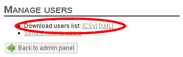 Download list of users link on manage users