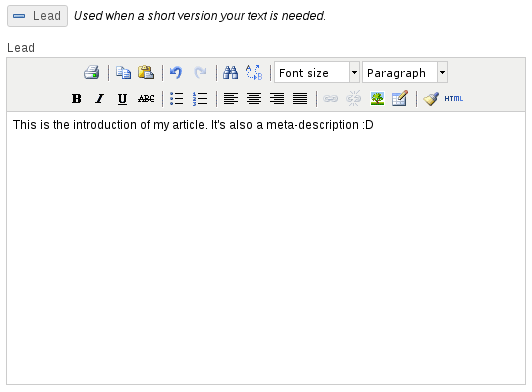 Lead text on an article