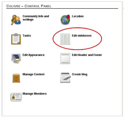 Edit sideboxes on community control panel