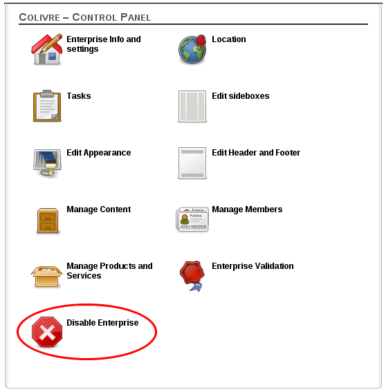 Control panel with disable enterprise