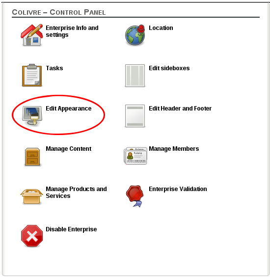 Edit appearance on user control panel