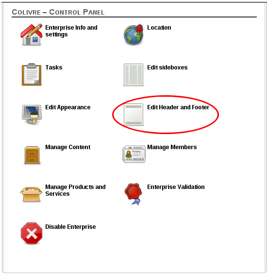 Edit header and footer on enterprise control panel