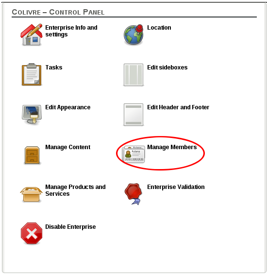 Control panel with manage members