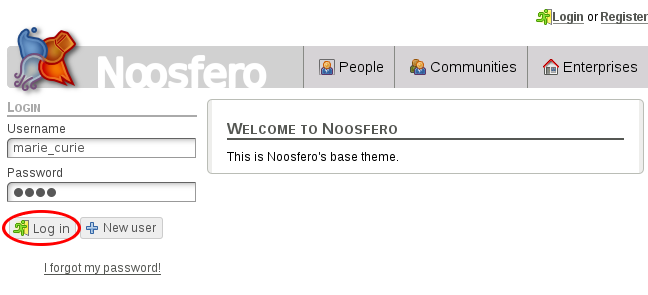 Environment homepage with login button