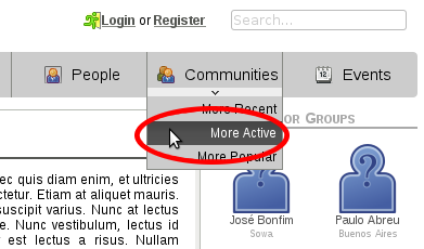 More active communities on top menu