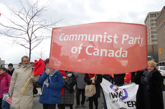 Srećko  sara   liz rowley  carrying the cpc banner  3 mar 2012 display